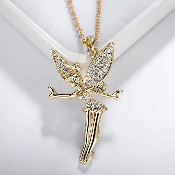 14k Gold Plated Disney Tinkerbell Fairy Wings Pendant with AAAAA Cubic Zirconia - Picture 6 of 9